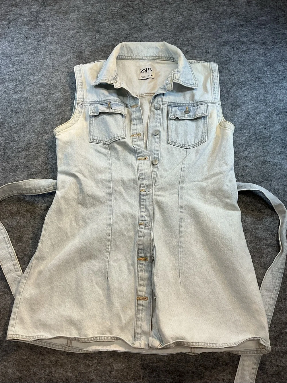 ZARA | Casual Light Wash Denim Sleeveless Button-Front Mini Dress Size XL